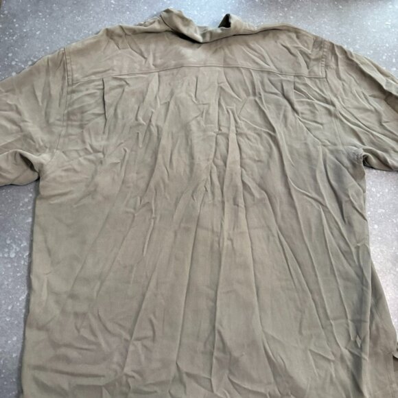 Tommy Bahama Olive Green 100% Silk Short Sleeve Button-Up Shirt - Size XL - Picture 4 of 13